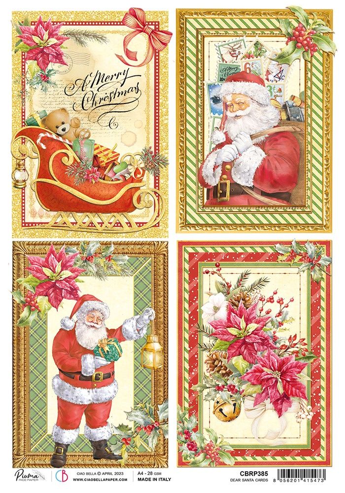 LIQUIDATION!!! Ciao Bella - Papier de riz «Dear Santa Cards» 8.5" X 11" (Le prix indiqué est déjà réduit de 40%)
