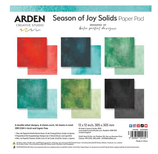 Arden Creative Studio - Papier Solids 12" X 12" collection «Season of Joy» 12 feuilles