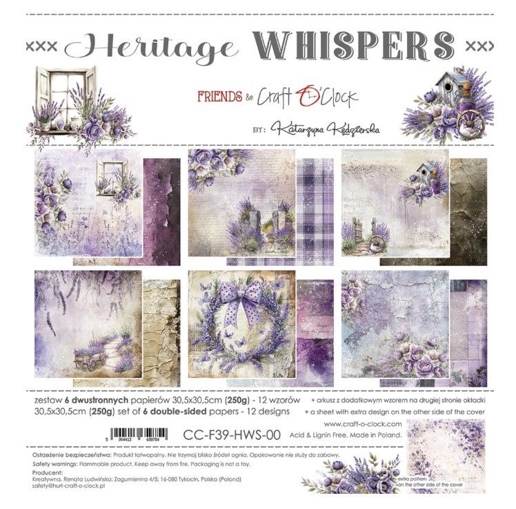 Craft O Clock - Papier 12" X 12" collection «Heritage Whisper» 6 pages recto-verso