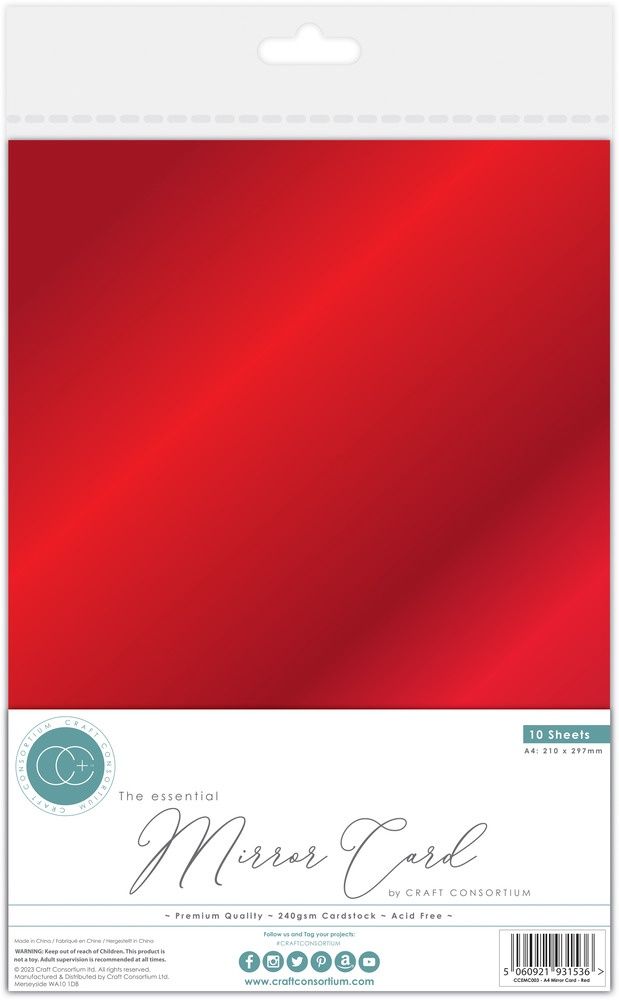 Craft Consortium - Papiers métalliques A4 «Mirror Card/Rouge» 10 feuilles