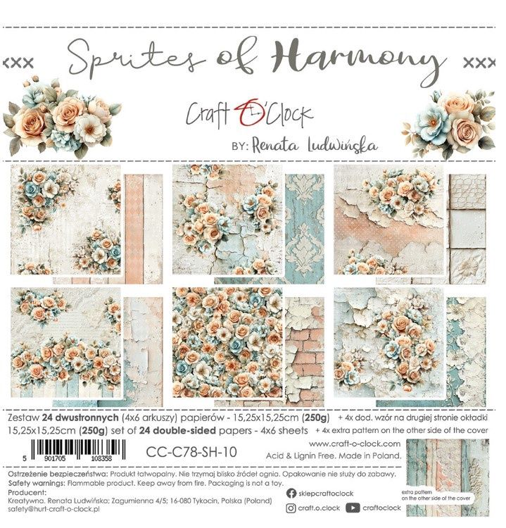Craft O Clock - Papier 6" X 6" collection «Sprites of Harmony» 24 pages recto-verso