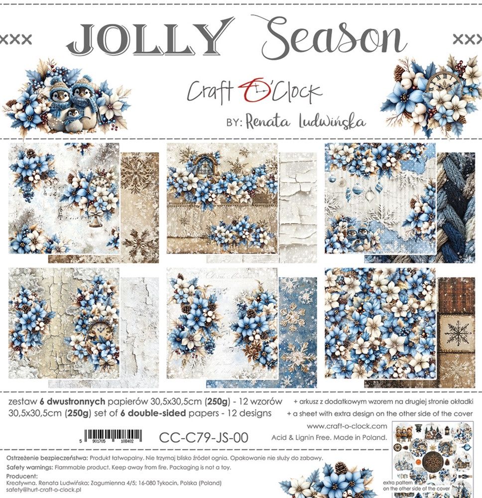 Craft O Clock - Papier 12"X12" «Jolly Season» 6 pages recto-verso