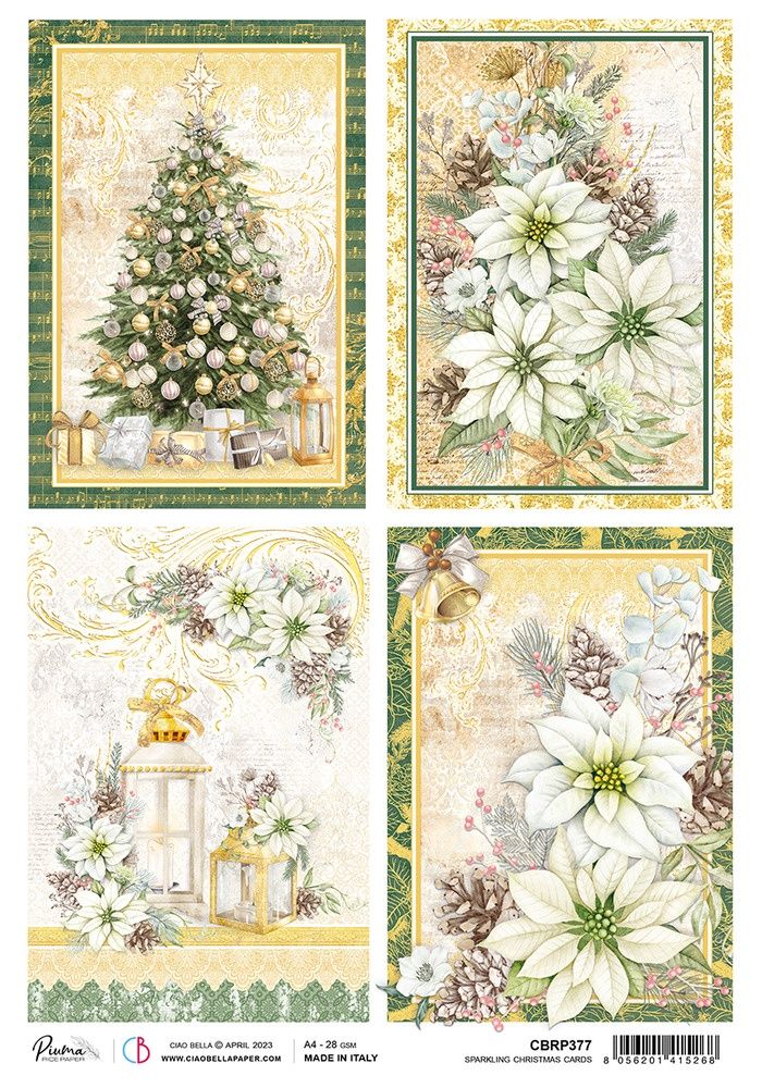 LIQUIDATION!!! Ciao Bella - Papier de riz «Sparkling Christmas Cards» 8.5" X 11"(Le prix indiqué est déjà réduit de 40%)