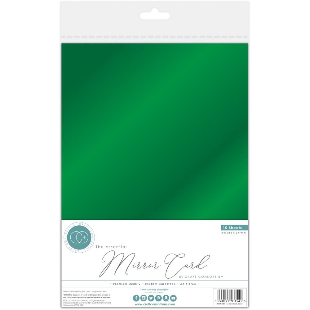 Craft Consortium - Papiers métalliques A4 «Mirror Card/Vert» 10 feuilles