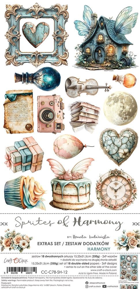 Craft O Clock - Éphéméras 6" X 12" «Sprites of Harmony» 18 feuilles recto-verso