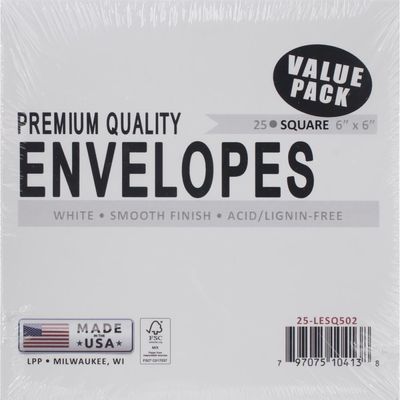 Enveloppes carrées Blanche 6" X 6" paquet de 25