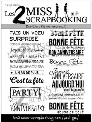 Les 2 Miss scrapbooking - Mots éphéméra «Kit anniversaire 2» fond blanc