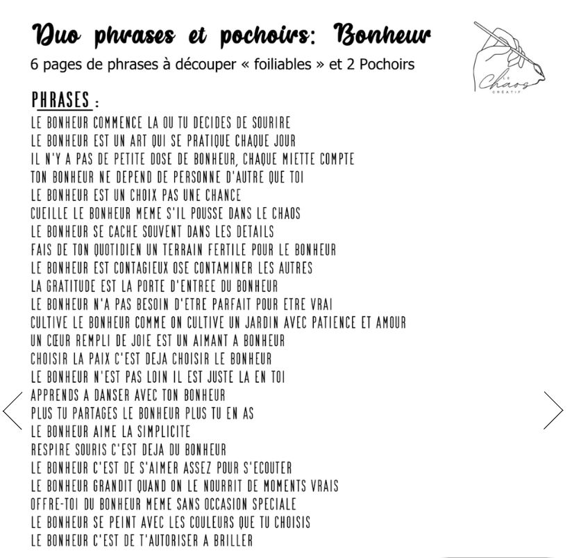 Le Chaos créatif - Duo Phrases et pochoirs: Bonheur