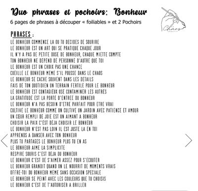 Le Chaos créatif - Duo Phrases et pochoirs: Bonheur