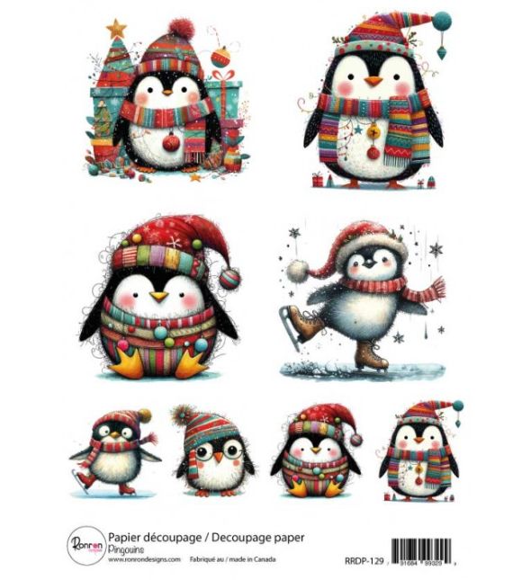 NOUVEAUTÉ! Ronron Designs - Papier de riz «Pingouins» 8.25" X 11.75"