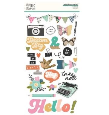 Simple Stories - Éphémèras autocollants en chipboard Take Note