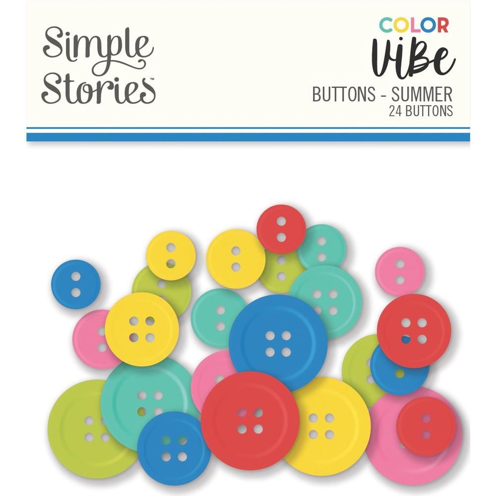 LIQUIDATION-Simple Stories - Boutons collection ColorVibe «Summer» 24 pcs(Le prix indiqué est déjà à 50% de rabais)