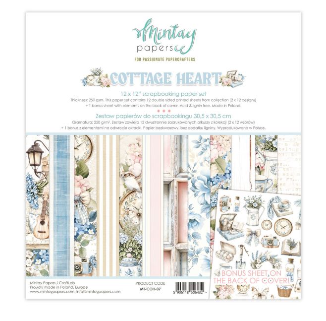 Mintay - Papier 12x12 Cottage Heart, 12 pages recto-verso