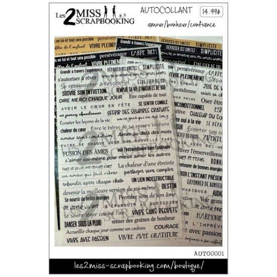 Les 2 Miss scrapbooking - Éphéméra mots autocollants Amour/bonheur/confiance