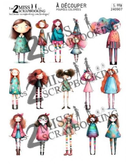 Les 2 Miss scrapbooking - Topper Poupées colorées