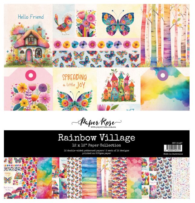 Paper Rose - Papier 12x12 Rainbow Village, 12 pages recto-verso