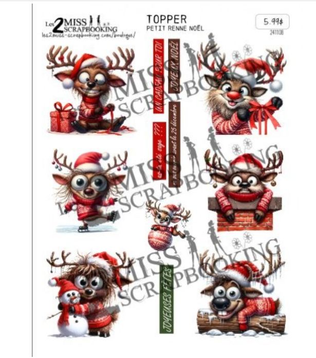 NOUVEAUTÉ! Les 2 Miss scrapbooking - Topper Petit Renne Noel