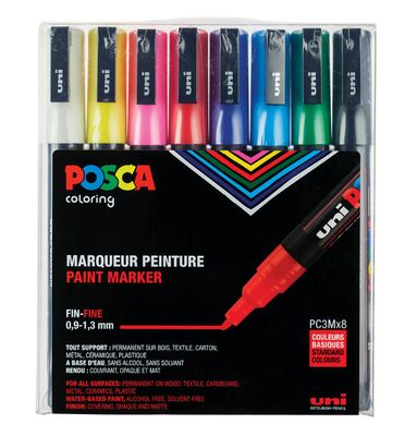 POSCA - Marqueurs de Peinture acrylique ensemble de 8 couleurs 3mm