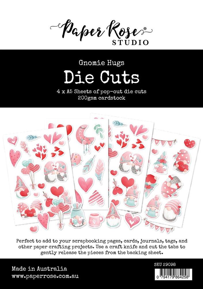 Paper Rose - Éphéméras Gnomie Hugs, 4 feuilles
