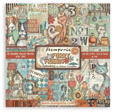 Stamperia - Papier 12 x 12 Furry Friends, 10 feuilles