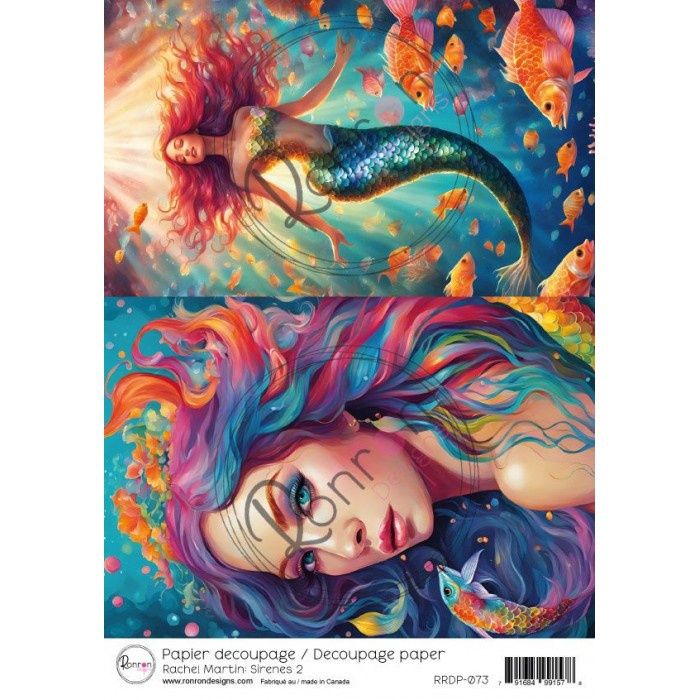 Ronron Designs - Papier de riz «Sirènes 2» 8.25" X 11.75"