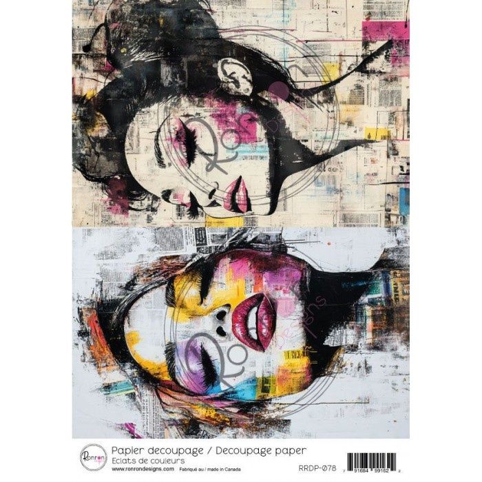 Ronron Designs - Papier de riz «Éclats de couleur» 8.25" X 11.75"