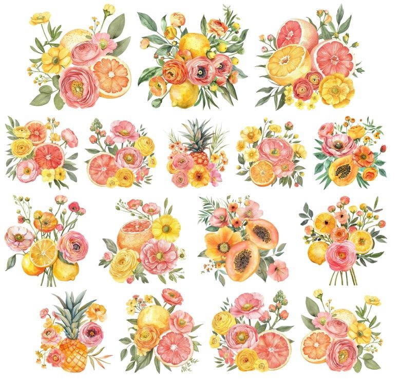 Simply Stated Design - Éphéméras «Sweet Summer Florals Ephemera» 18 pièces