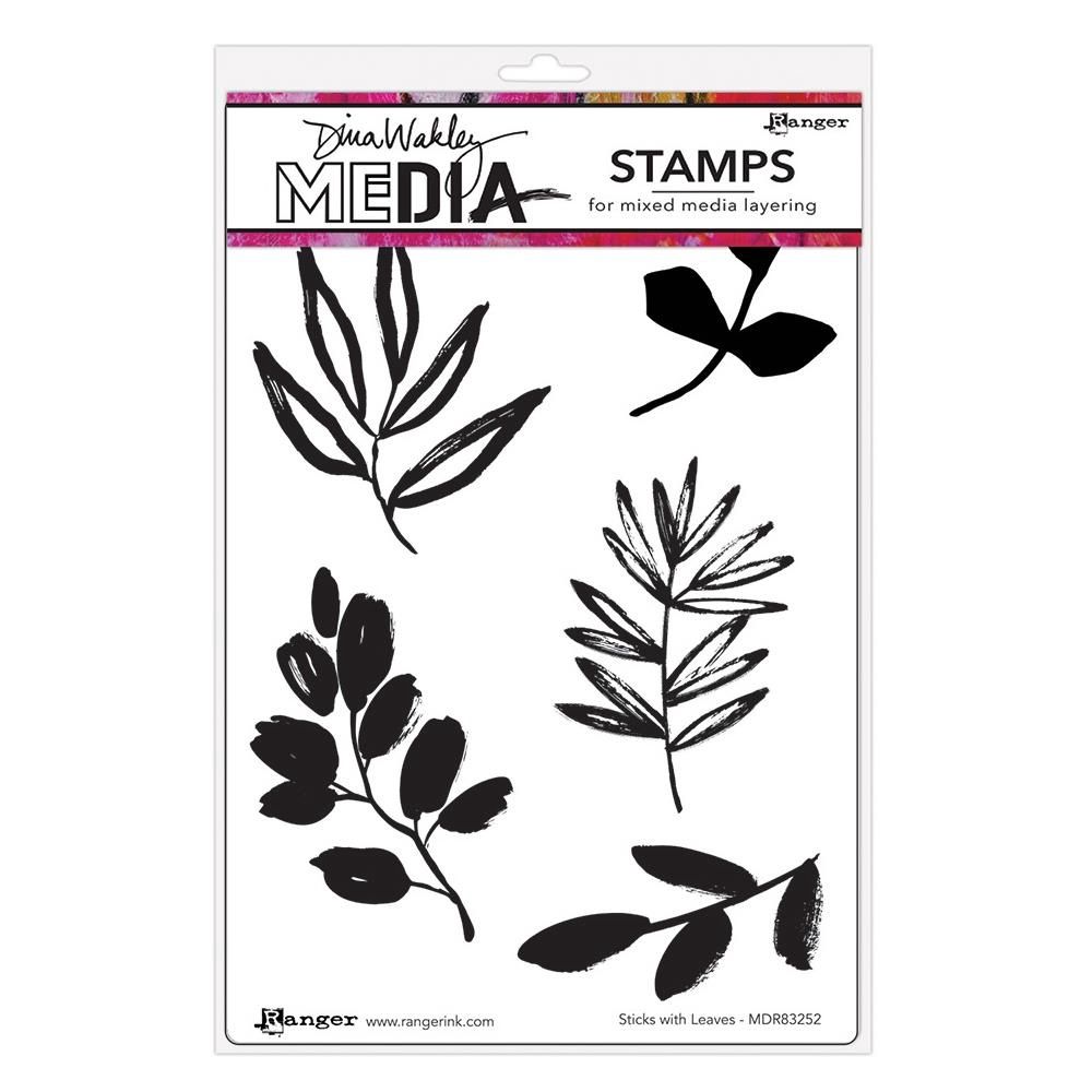 Ranger- Dina Wakley Media Estampes - «Sticks With Leaves» 5 pcs