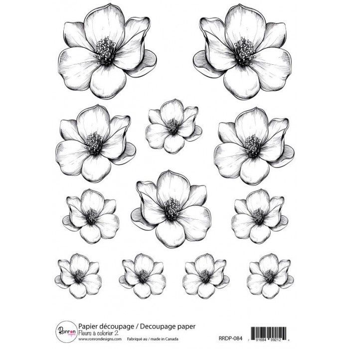 Ronron Designs - Papier de riz «Fleurs à colorier 2» 8.25" X 11.75"