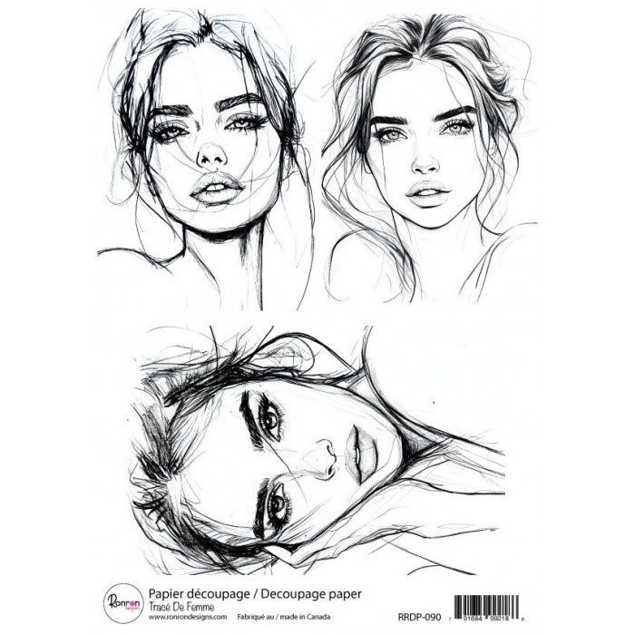Ronron Designs - Papier de riz «Tracé de femme» 8.25" X 11.75"