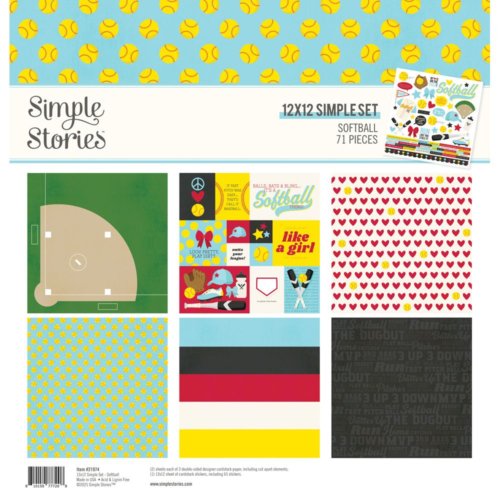 LIQUIDATION!!! Simple Stories - Papier «Softball» 12 "X 12"(le prix indiqué est déjà réduit de 40%)
