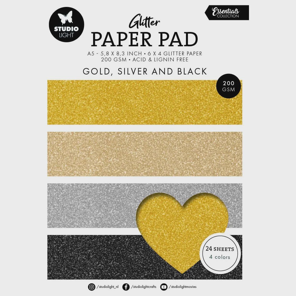 Studio Light- Paper Pad 5,8"X8,3" «Gold, silver and black»