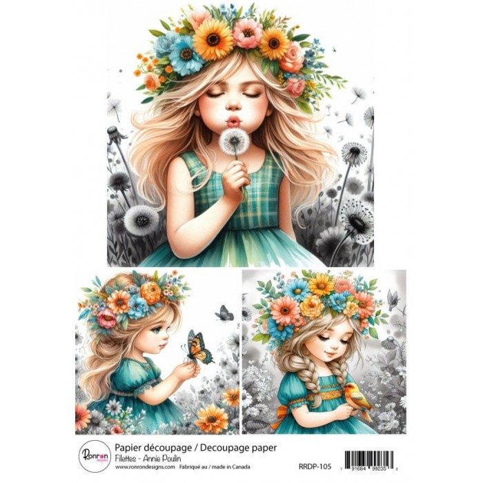 Ronron Designs - Papier de riz «Fillette Annie Poulin» 8.25" X 11.75"