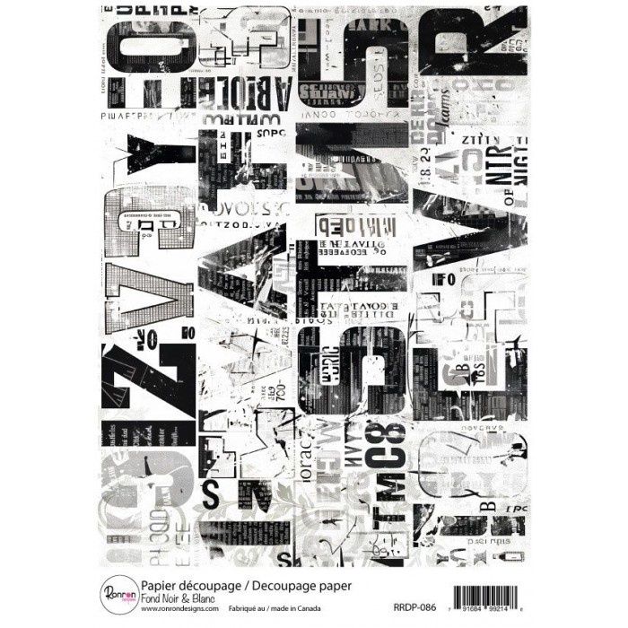 Ronron Designs - Papier de riz «Fond Noir et Blanc» 8.25" X 11.75"