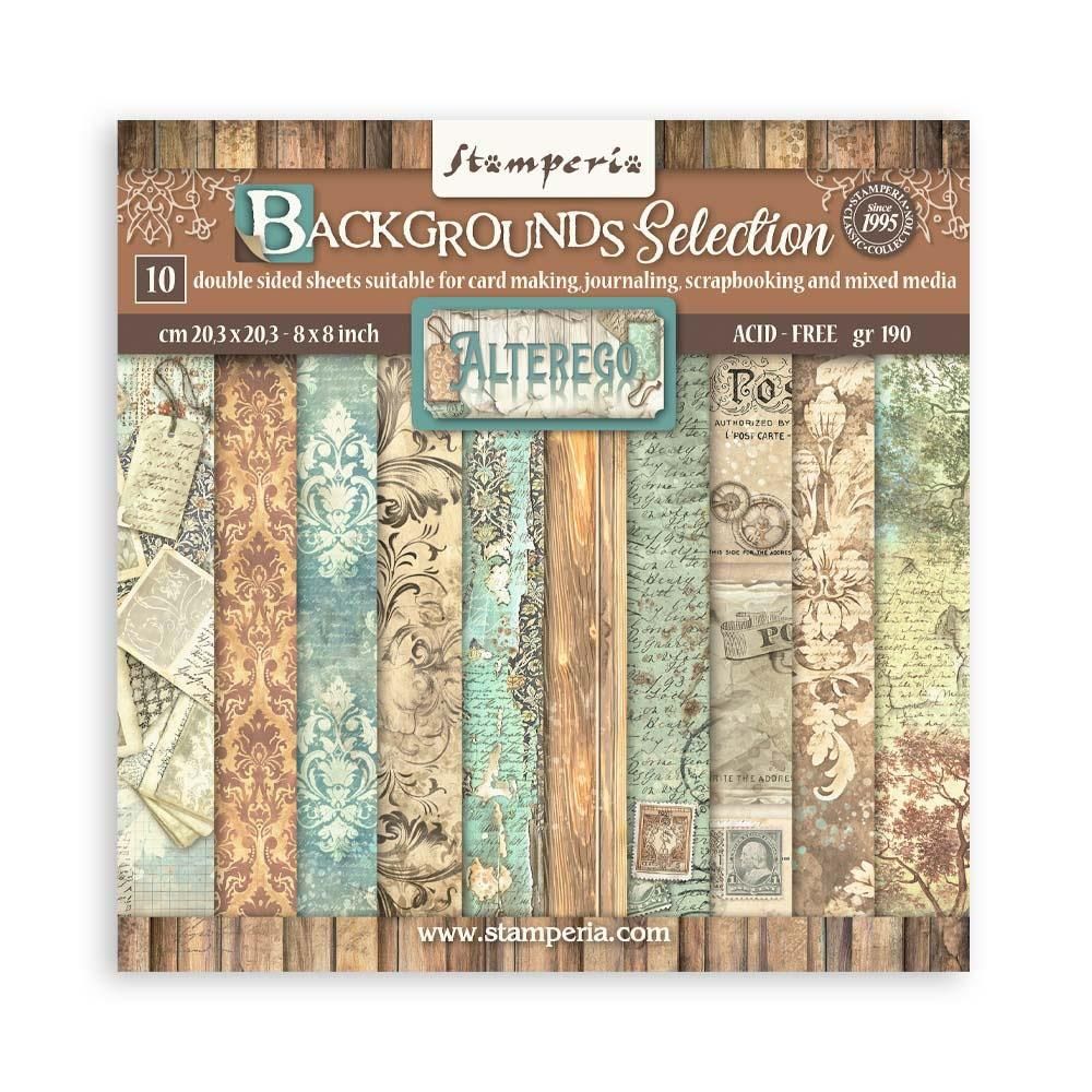 LIQUIDATION!!! Stamperia - Papier 8" x 8" backgrounds «Alterego», 10 feuilles(le prix indiqué est déjà réduit de 40%)
