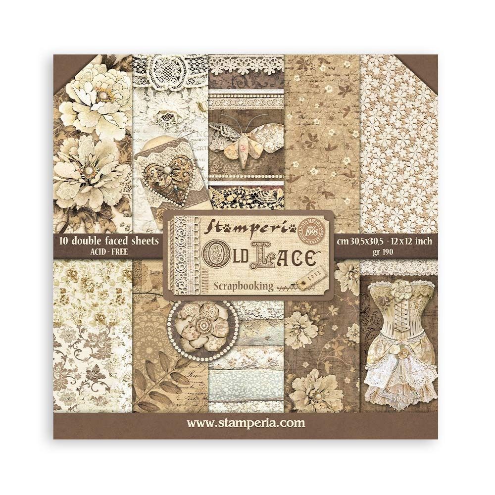 Stamperia - Papier 12" X 12" «Old Lace», 10 feuilles double- face