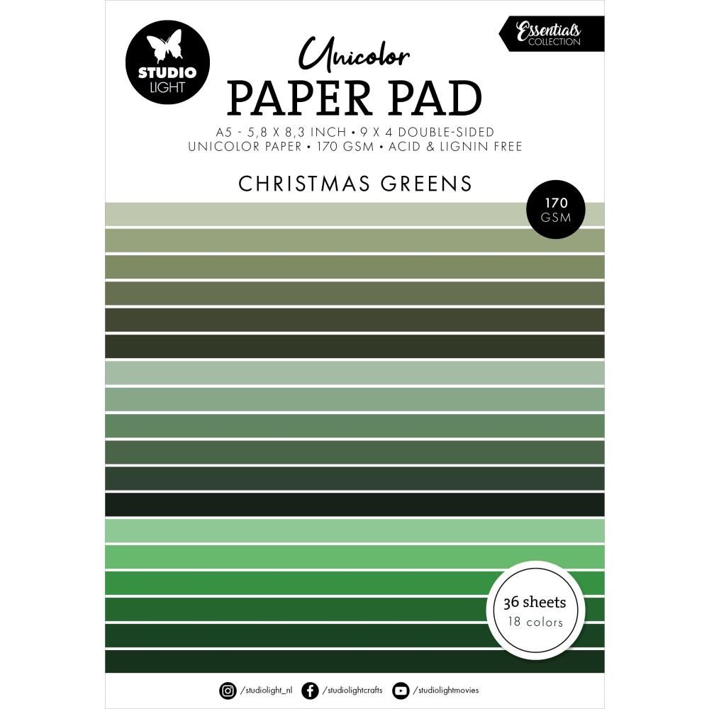 Studio Light- Essentials Unicolor Paper Pad «Christmas Greens» paquet de papier 5.8" X 8.3"
