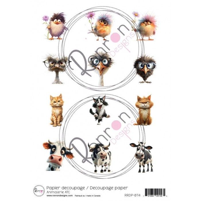 Ronron Designs - Papier de riz «Animalerie ATC» 8.25" X 11.75"