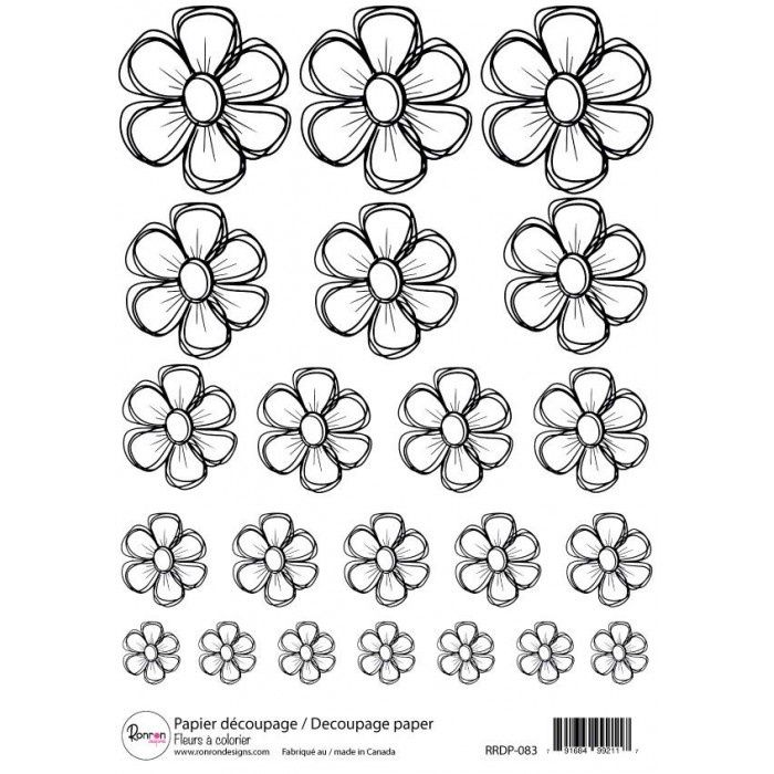 Ronron Designs - Papier de riz «Fleurs à colorier» 8.25" X 11.75"