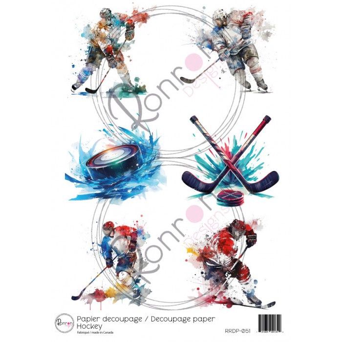 Ronron Designs - Papier de riz «Hockey» 8.25" X 11.75"