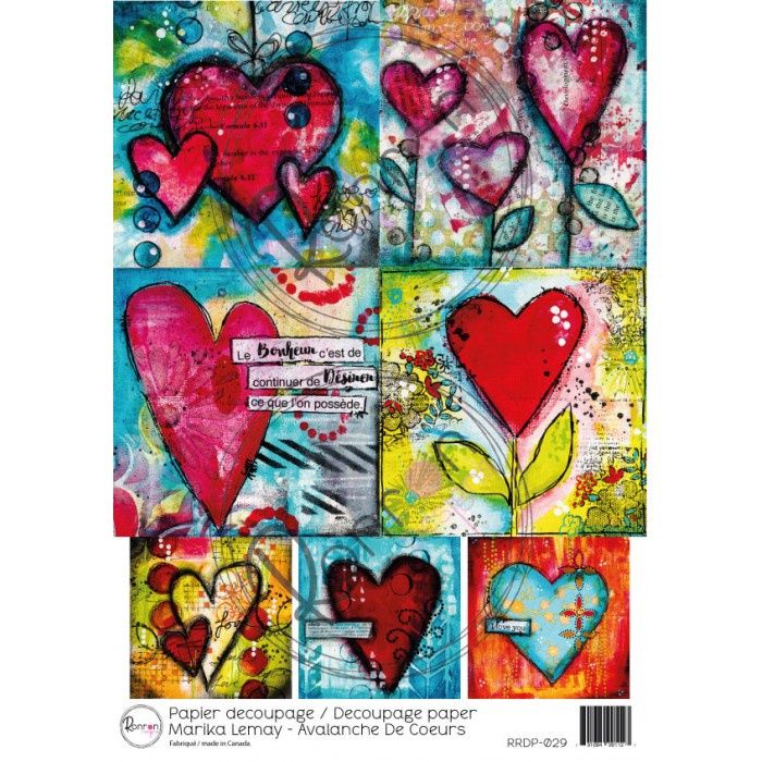 Ronron Designs - Papier de riz «Avalanche de coeurs» 8.25" X 11.75"