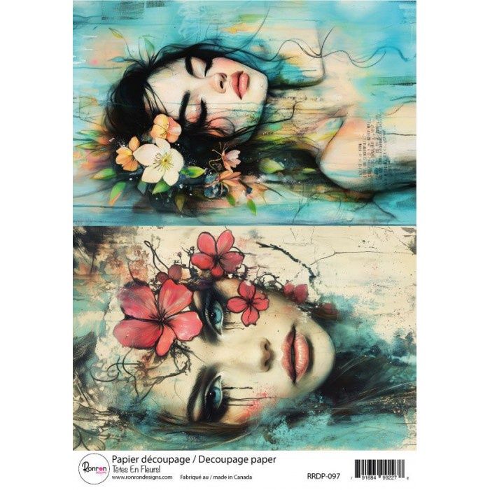 Ronron Designs - Papier de riz «Tête en fleurs» 8.25" X 11.75"