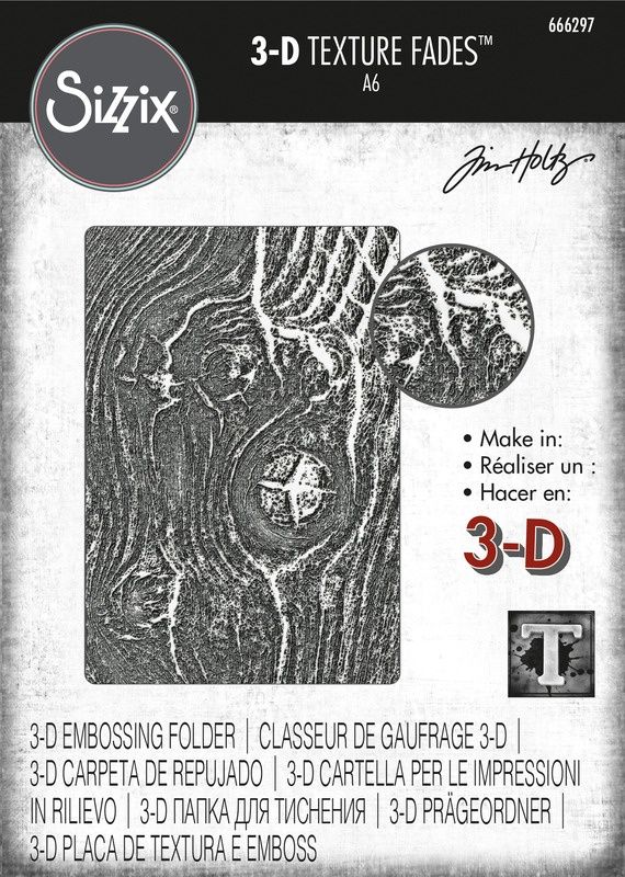 Sizzix - Plaques à embosser 3D de Tim Holtz «Woodgrain»