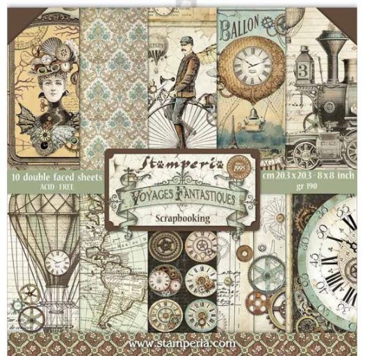 Stamperia - Papier 8 x 8 Voyages Fantastiques, 10 Feuilles