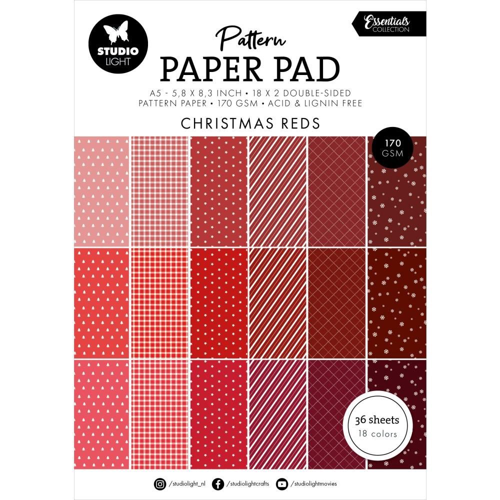 Studio Light- Essentials Pattern Paper Pad «Christmas Reds» paquet de papier 5.8" X 8.3"