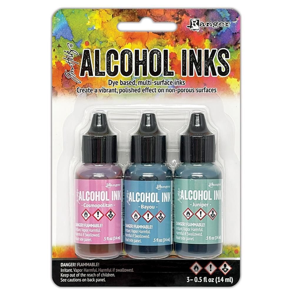 Tim Holtz - Ensemble «Alcohol Inks» couleur Cosmopolitan / Bayou / Juniper
