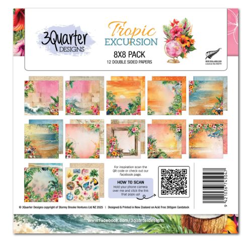 3Quarter Designs - Papier collection «Tropic Excursion» 8" X 8" 12 feuilles