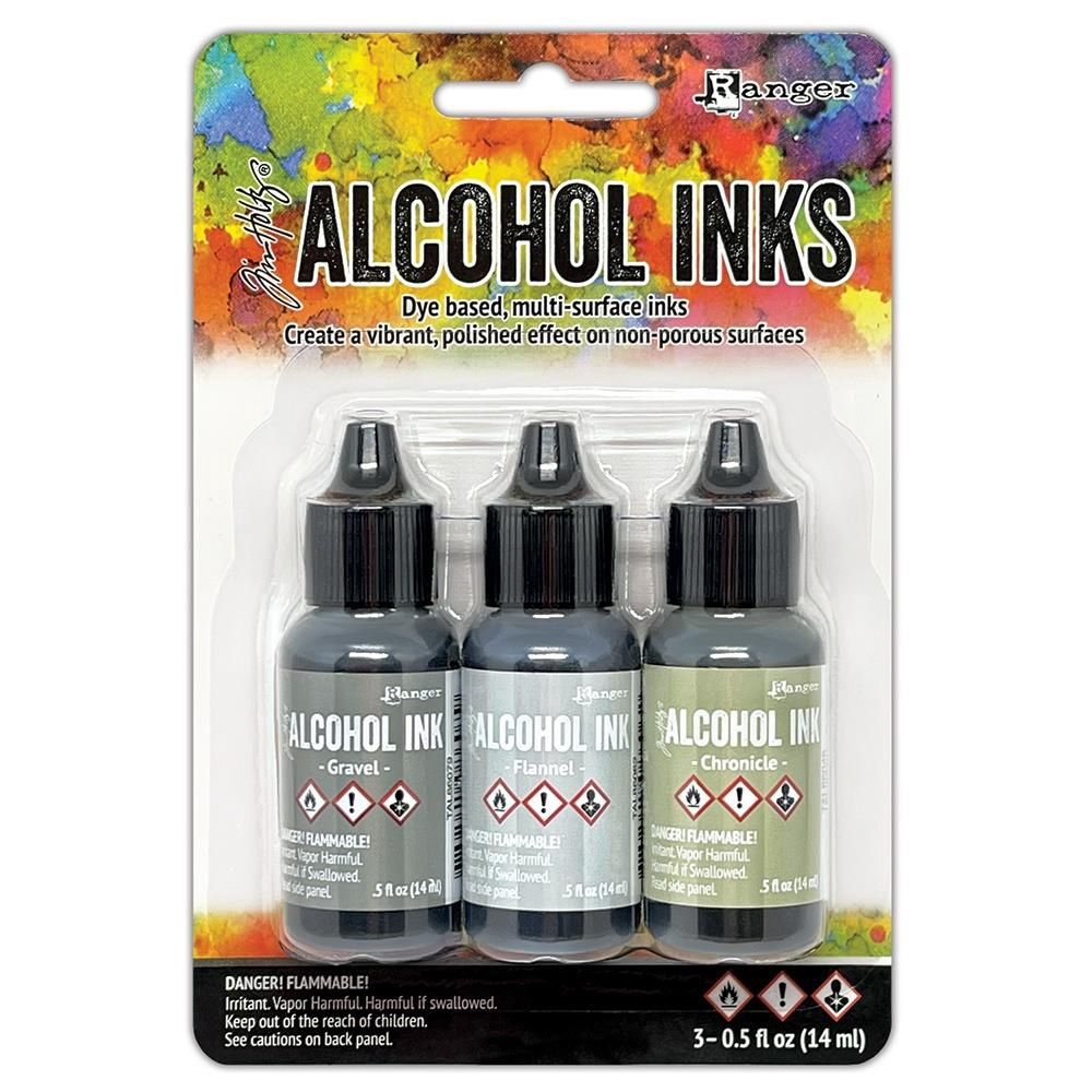 Tim Holtz - Ensemble «Alcohol Inks» couleur Gravel/ Flannel/ Chronicle