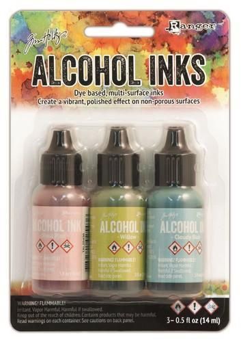 Tim Holtz - Ensemble «Alcohol Inks» couleur «Shell Pink / Willow / Cloudy Blue»