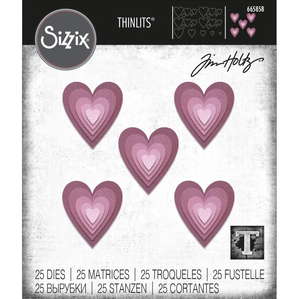 Sizzix - Thinlits Dies de Tim Holtz «Stacked Tiles /Hearts» 25 matrices